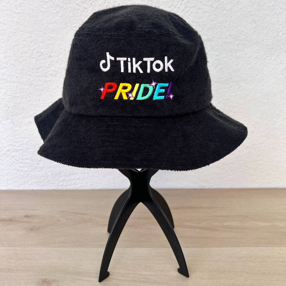 NWOT TikTok PRIDE Embroidered Corporate Swag Unisex Black Terry Cloth Bucket Hat